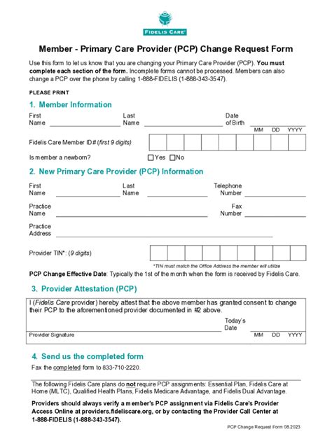 Fillable Online Primary Care Provider PCP Change Request Form