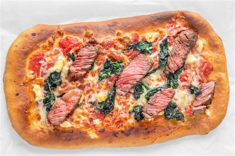 Premium Photo Beef Steak Focaccia With Spinach And Cheese