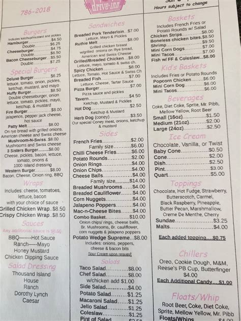 Menu at CJ's Drive Inn restaurant, Remsen, 101 1st St
