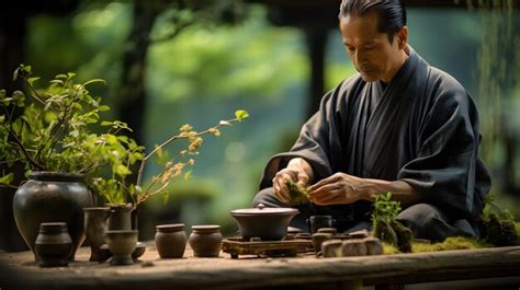 Premium AI Image | A traditional Japanese tea ceremony with serene bamboo gardens as the background