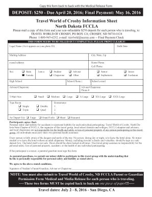 Fillable Online Www2 Edutech Nodak 2016 ND FCCLA NLC Information Sheet