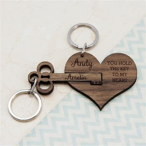 Personalised Key To My Heart Wooden Keyring Set Romantic Gifts For