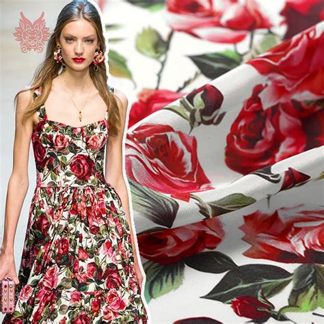 France Style Luxury Red Rose Floral Print 100 Silk Crepe De Chine