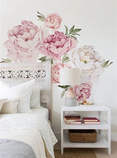 Peony Flowers Wall Sticker Mixed Pink Watercolor Peony Wall Etsy