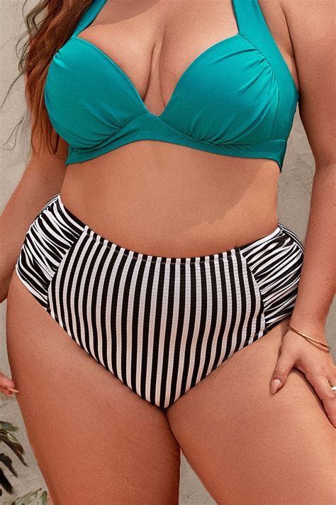 Chaya Striped Ruched Plus Size Bikini Bottom Cupshe Au