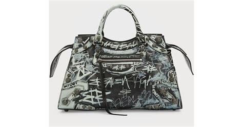 Balenciaga Neo Cagole City Graffiti Lambskin Top Handle Bag In Metallic