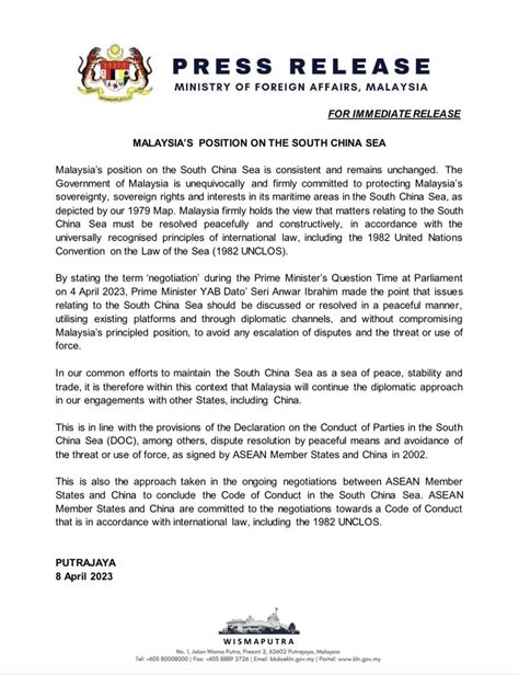 Wisma Putra On Twitter Press Release Malaysias Position On The