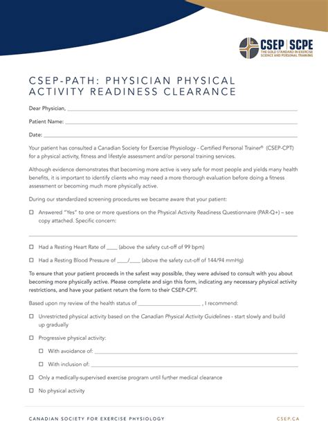 Fillable Online Csep Path Physician Physical Activity Readiness