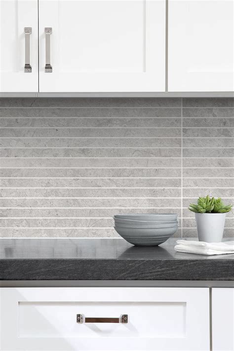 White Cabinet Gray Countertop Modern Look Kitchen Backsplash