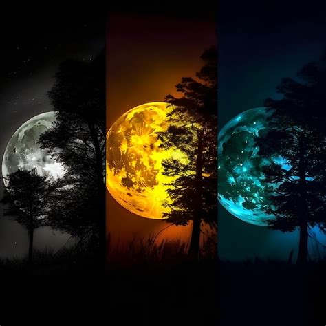 Premium AI Image | Four different colored images of a moon with ...