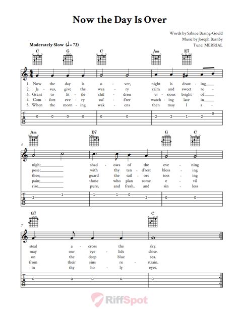 Now The Day Is Over Easy Guitar Sheet Music And Tab With Chords And