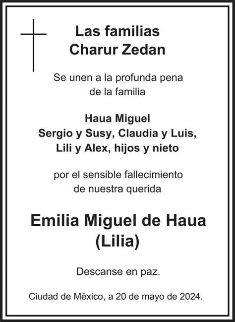 Se Ora Emilia Miguel De Haua Obituario Esquela