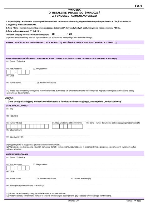 Wniosek o ustalenie prawa do świadczenia z funduszu alimentacyjnego FA
