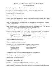 Econ Final Exam Review Worksheet Pdf Economics Final Exam Review