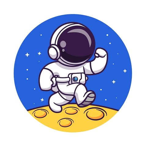 Lindo Astronauta Caminando En La Ilustración Del Icono Del Vector De Dibujos Animados De La Luna