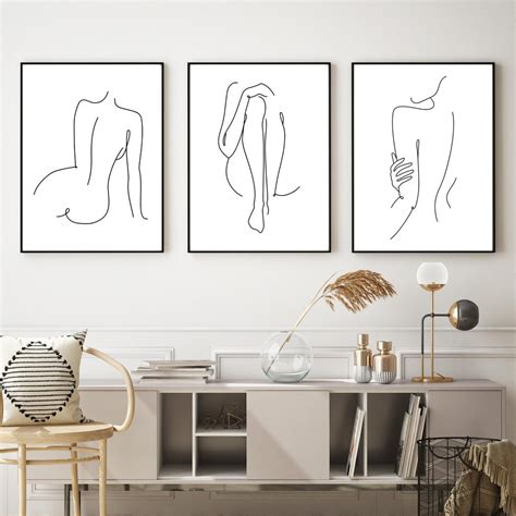Woman Line Art Print Set Of Female Figure Line Art Set Naked Woman Wall Art Print Set