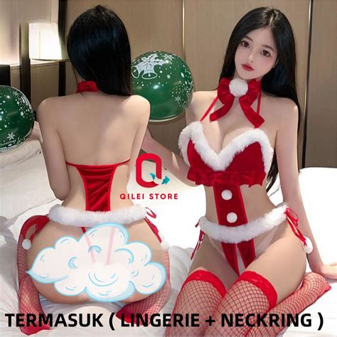 Jual Lingerie Sexy Hot Open Crotch Cosplay Costume Natal Santa Claus