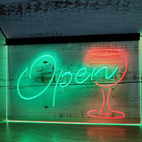 Open Wine Glass Cocktails Dual Led Neon Sign Led Neon Signs Neon