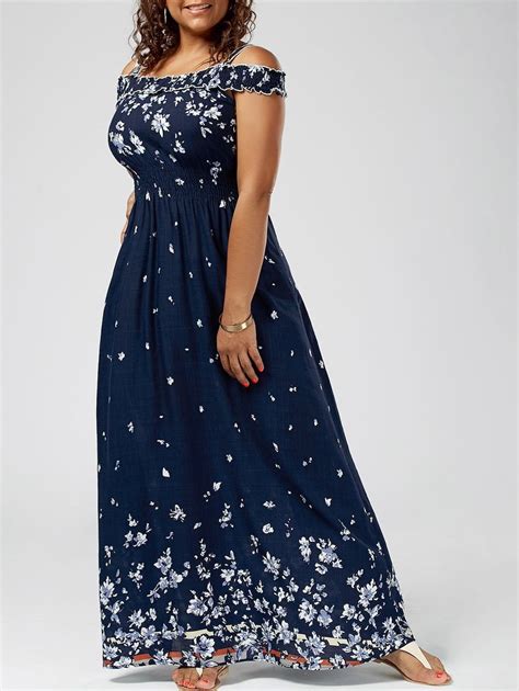 Plus Size Floral Print Cold Shoulder Maxi Dress Floral Dresses Long