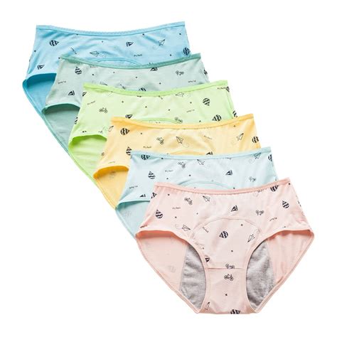 Baozhu 6 Pack Girls Organic Period Underwear Menstrual Hipster Panties