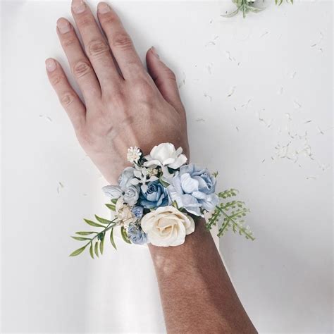 Dusty Blue Ivory Wrist Corsage Floral Wrist Corsages Blue Wrist