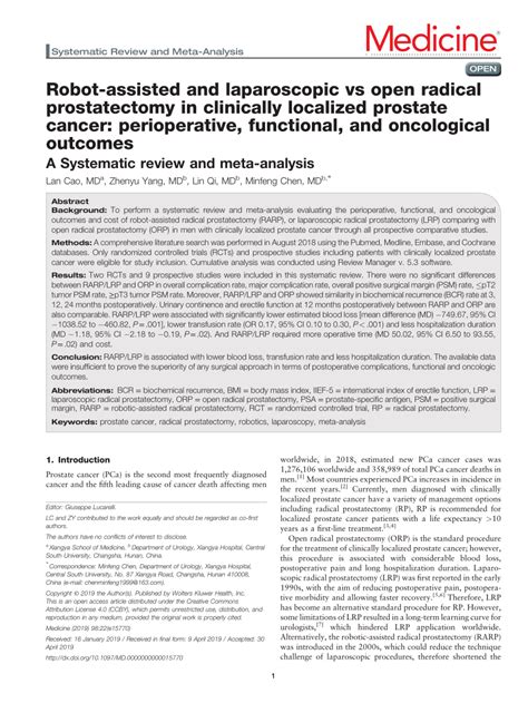 Pdf Robot Assisted And Laparoscopic Vs Open Radical Prostatectomy In