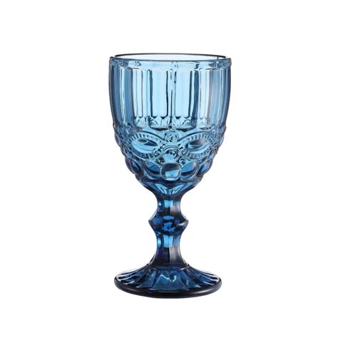 Colored Goblet Wine Glasses Water Glass Pressed Blue Glass Goblets High Quality Glass Goblet