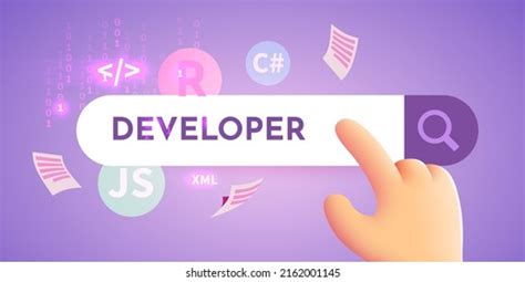 Cartoon Hand Looking Developer Using Internet Stock Vector (Royalty ...