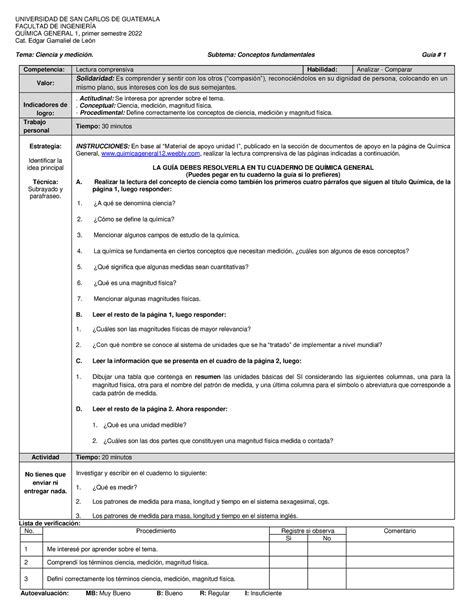 Guía # 1, Ciencia y medición - UNIVERSIDAD DE SAN CARLOS DE GUATEMALA