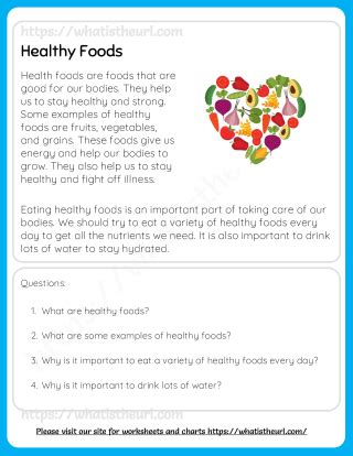 Healthy And Junk Foods Reading Comprehension For Grade Your Home