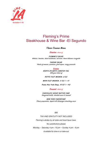 Fleming S Prime Steakhouse Wine Bar El Segundo Dine La Menu Prime