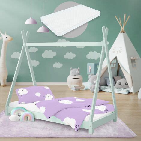 ML Design Lit d Enfant Tipi 80 x 160 cm Menthe avec Matelas à Mousse