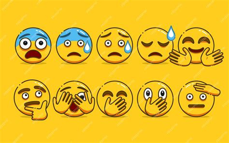 Premium Vector Set Of Cute Yellow Emoji With Outline Style