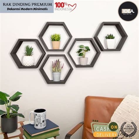 Jual Rak Dinding Hexagonal Ambalan Dinding Kayu Estetik Aesthetic