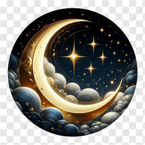 Crescent Shape With Golden Hue Stars And Moon Png Transparent Image