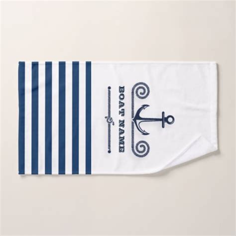 Nautical Boat Name Anchor Rope Navy Blue Stripes Bath Towel Set Zazzle