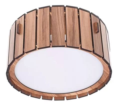 Lustre Plafon Redondo 2 Lâmpadas Madeira Ripado 30x30 Imbuia