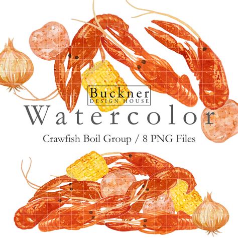 Watercolor Crawfish Boil Clip Art Boiled Crawfish Crawfish Etsy