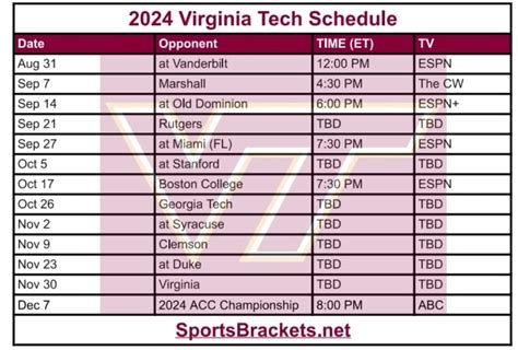 Printable 2024 Virginia Tech Football Schedule Matchups And TV