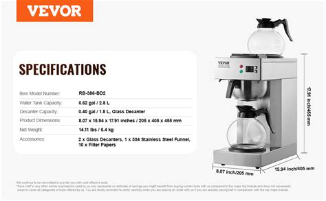 Cafeti Re Filtre Commerciale Vevor Tasses Avec Carafes En Verre