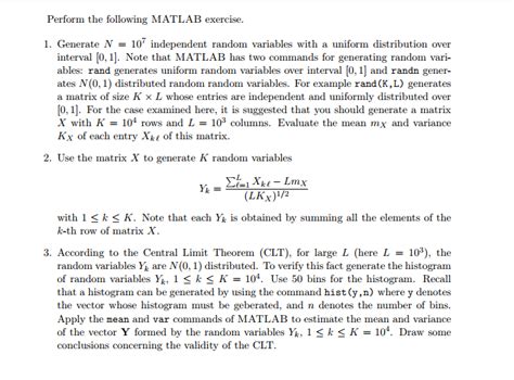 Solved Perform The Following Matlab Exercise 1 Generate N