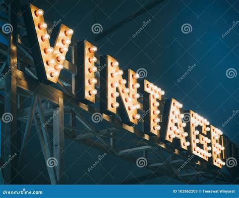 Vintage Type Sign Light Bulbs Type Retro Signage Decoration Stock Image