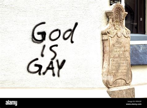 Graffito God Is Gay At The Parish Church Of The Assumption In Bad Toelz Stock Photo Alamy