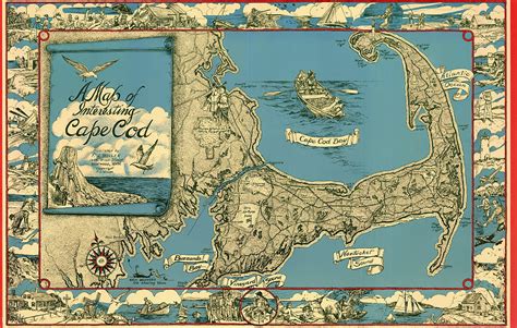 Illustrative Map Of Cape Cod 1945 Drawing By Mountain Dreams Fine Art