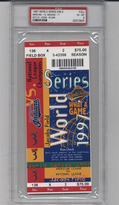 1997 World Series Game 3 Full Ticket PSA 6 - Tickets From The Past