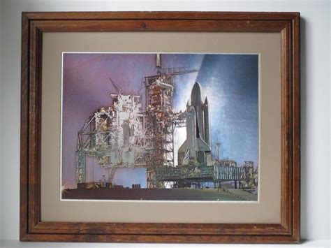 Space Shuttle Columbia Launch by NASA Full-Color Metallic Etching Wall Art Vtg | #1910025084