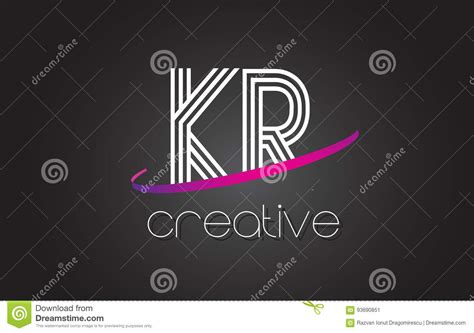 Kr K R Letter Logo With Lines Design And Purple Swoosh Cartoon Vector