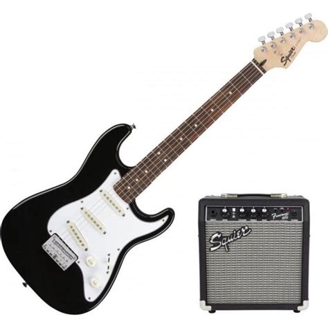 Fender Squier Short Scale Strat Pack Sss In Black With Frontman 10g Amp And Accessory Pack Audio