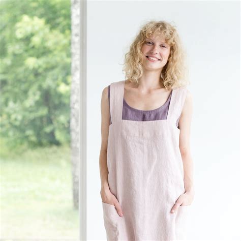 Linen Pinafore Pinafore Dress Square Cross Linen Apron Etsy