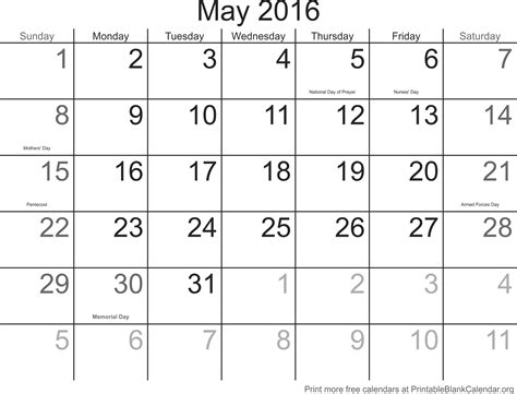 May 2016 Archives Printable Blank